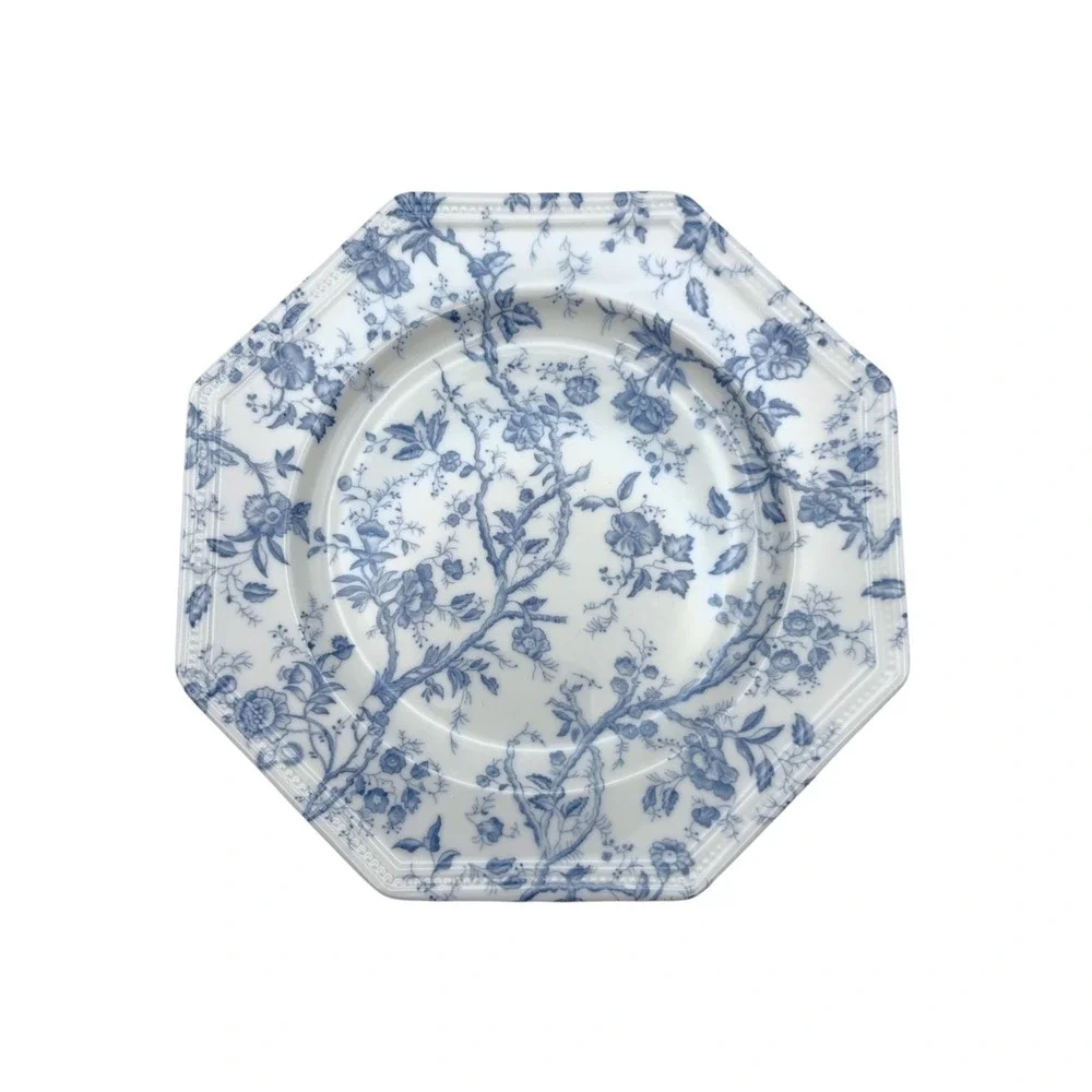 Set of 2 Grace Teaware Blue White Floral Octagonal Salad Plates Cottagecore